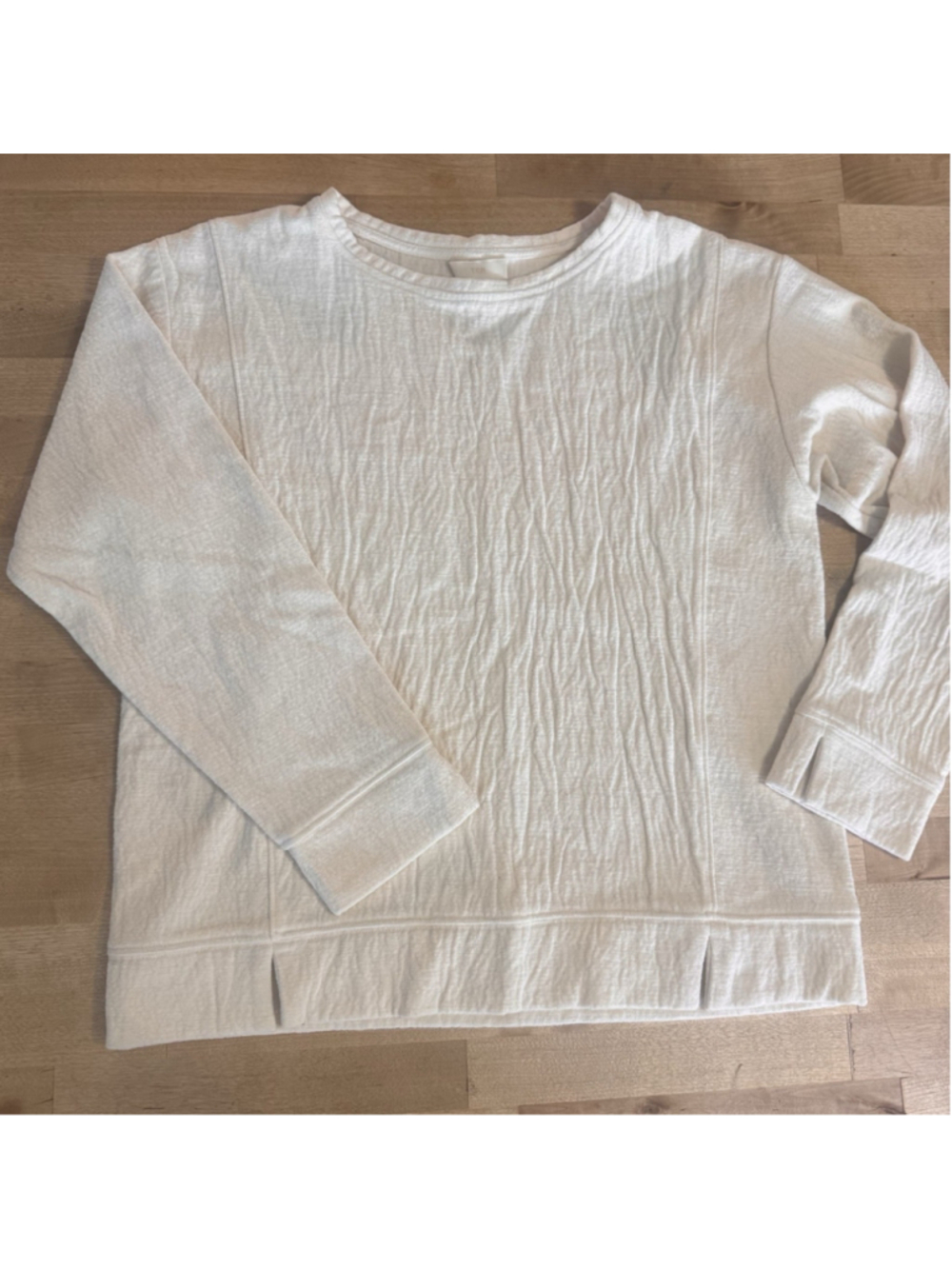 TCN Barcelona Women’s Texture Chenille Cotton Cream Crew neck Sweatshirt Top